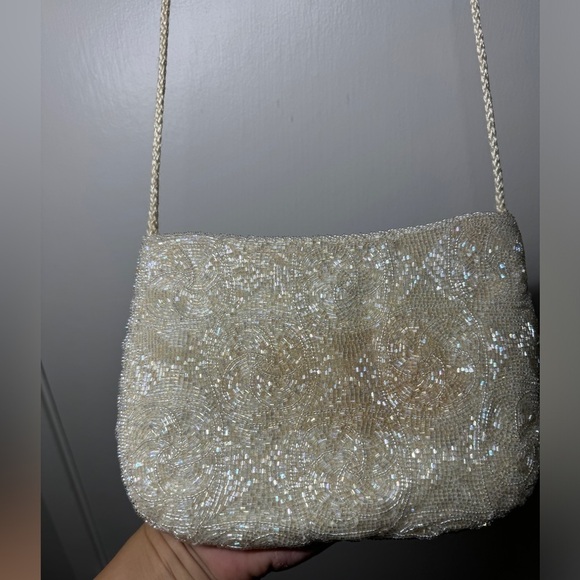 Vintage Andre Cellini White Clear Iridescent Beaded Formal Shoulder Bag Purse - Picture 1 of 17